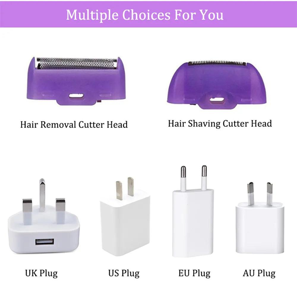 2 In 1 Rechargeable Professional Painless Hair Removal Kit Laser Touch Epilator USB Rechargeable Lady Shaver Tool Blue Light