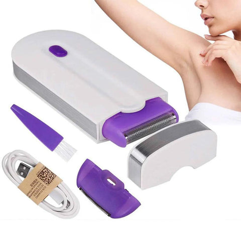2 In 1 Rechargeable Professional Painless Hair Removal Kit Laser Touch Epilator USB Rechargeable Lady Shaver  Tool Blue Light